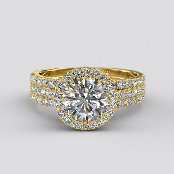 3.0ct Certified Round Diamond Halo Gold Engagement Bridal Set - 05GG86